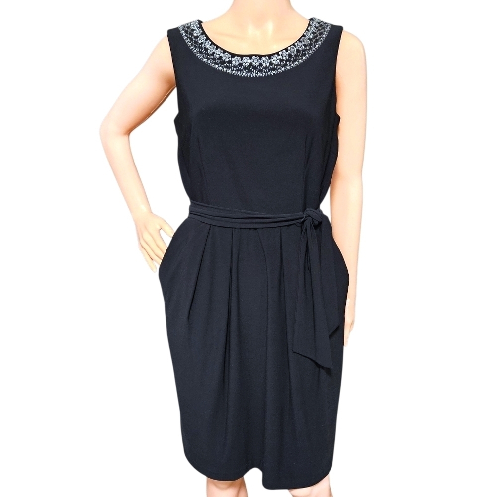 Collections by Lourea Blk Sleeveless Dress Sz 4 Beaded Neck Cocktail Date Night